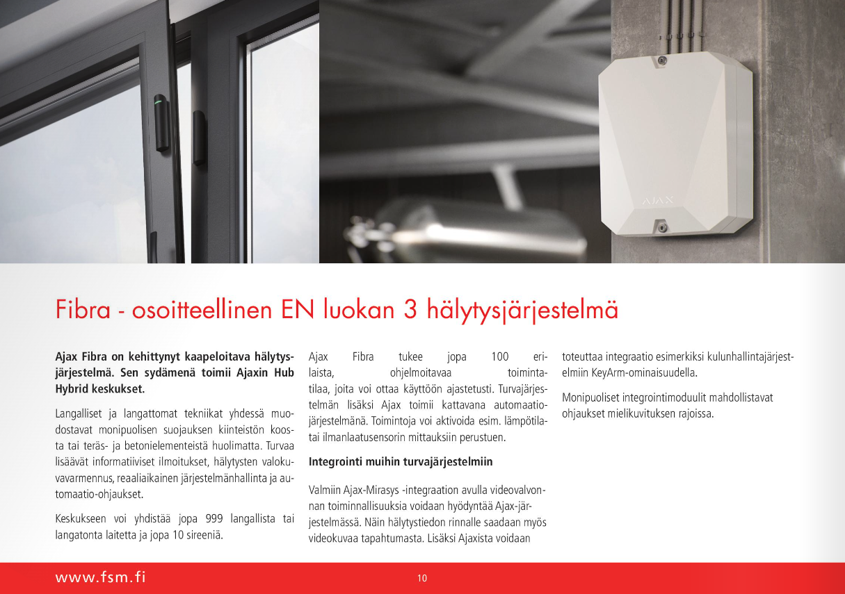 Ajax Fibra osoitteelinen EN luokan 3 hälytysjärjestelmä FSM & Hälytin expert